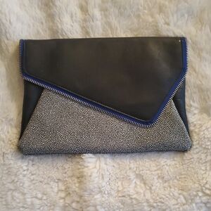 Halogen Black and Gray Clutch with Blue Trim